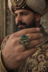 DEĞERLİ TAŞLI SELÇUKLU MOTİFLİ GÜMÜŞ YÜZÜK