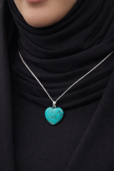 FİRUZE TAŞLI GÜMÜŞ KALP KOLYE