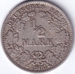 Almanya Gümüş 1/2 Mark 1906 Yılı