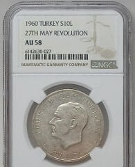 27 Mayıs 1960 Yılı İhtilal Gümüş 10 Lira