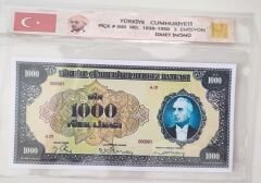 Türkiye Cumhuriyeti 2.Emisyon İnönü Borazanlı 1000 Lira Özel Koruma Föyünde