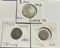 TC Madeni Paraları Lotu 3 Adet 2 si Gümüş