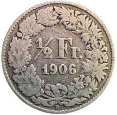 İsviçre Gümüş 1/2 Frank 1906 Yılı