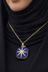 Altın Kaplama Mavi Mine İşçilikli Kolye