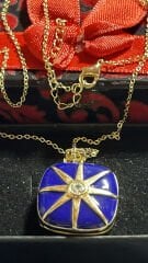 Altın Kaplama Mavi Mine İşçilikli Kolye