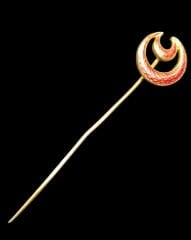 Mineli Gümüş Hilal Motifli İğneli Rozet