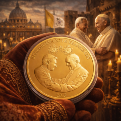 Vatikan 2013 Yılı Papa 16.Benediktus Ve Franciscus Altın Kaplama Hatıra Madalyonu