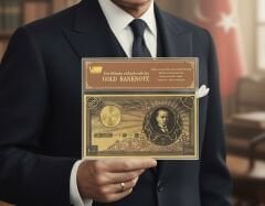 Cumhuriyet İlk Dönem 1000 Livre 24 Ayar Altın Kaplama Hatıra Banknot