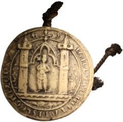 Ortaçağ Belediye Mührü Gotik İkiz Kule Ve Aziz Figürü