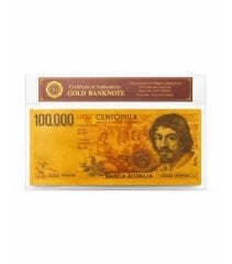 24 Ayar Altın Kaplama İtalya 100.000 Lire Hatıra Banknot