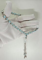 Mavi Mineli Gümüş Kaplama Tespih