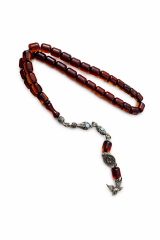 Kehribar Model Gümüş Kaplama Püsküllü Tespih