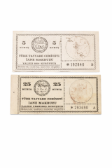 5 ve 25 Kuruş Türk Tayyare Cemiyeti İane Makbuzları