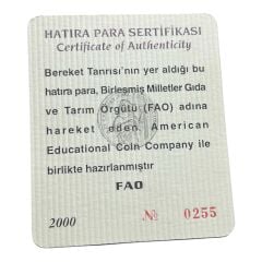 2000 Yılı FAO Şarapçılık Hatıra Para Sertifikası